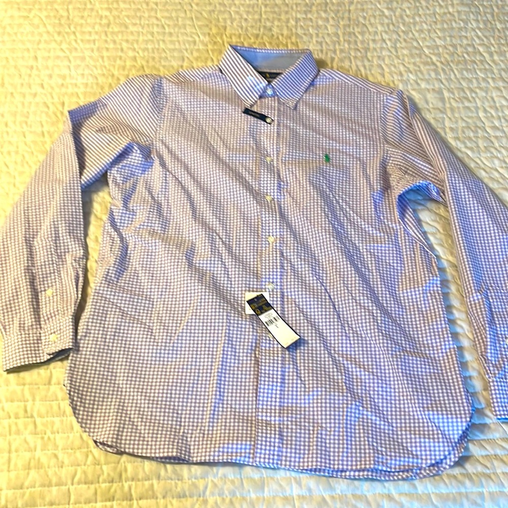 NWT Polo Ralph Lauren Slim Fit Gingham Shirt Poplin Buttondown SIZE LARGE Purple